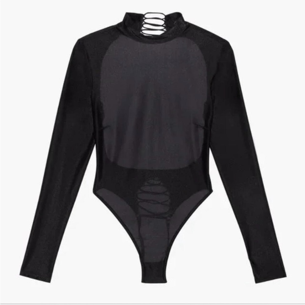 NWT Fenty Beauty Black Sheer Mock-neck Bodysuit